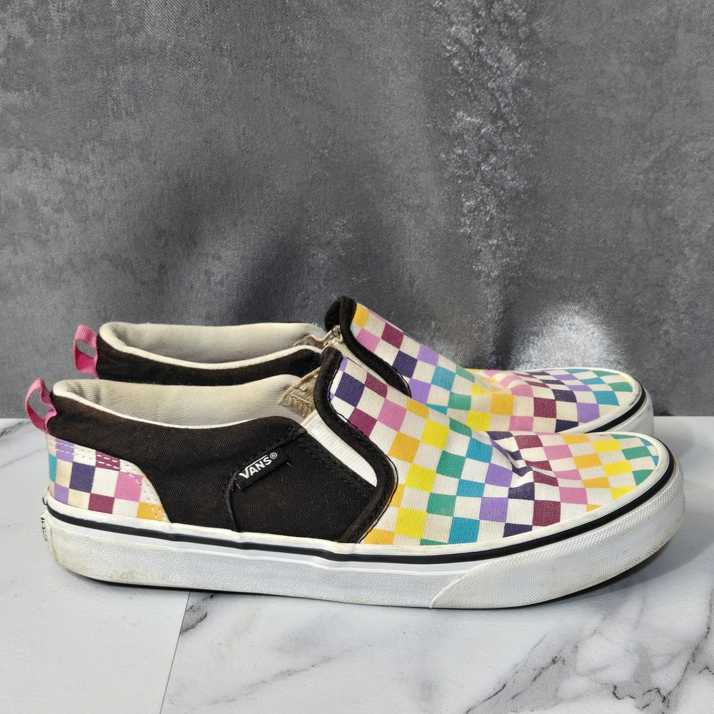 Vans Classic Slip-On Shoes Girls 5 Rainbow Checkerboard Canvas Skate Sneaker